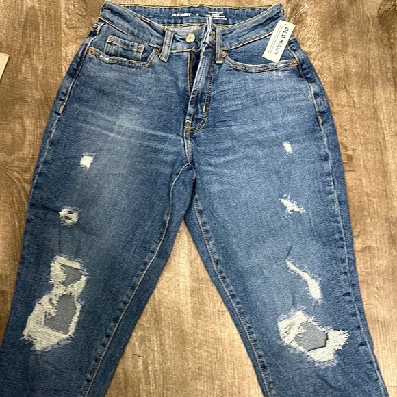 Old‎ navy extra high rise curvy sky high straight  Blue Distressed Women's Jeans - Picture 1 of 4